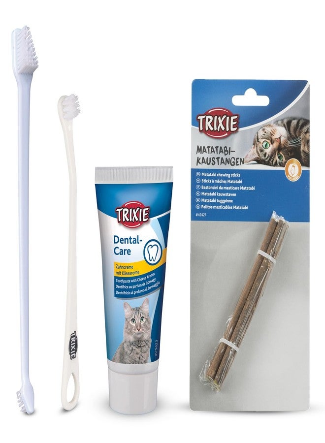 Trixie Mega Combo Pack- Cats Dental Hygiene Set - Cat Toothbrush and Toothpaste with Matatabi Chewing Stick| Made with Dried Matatabi Fruits, Supports Dental Hygiene and Cleans Teeth - 10 Gm - Image 1